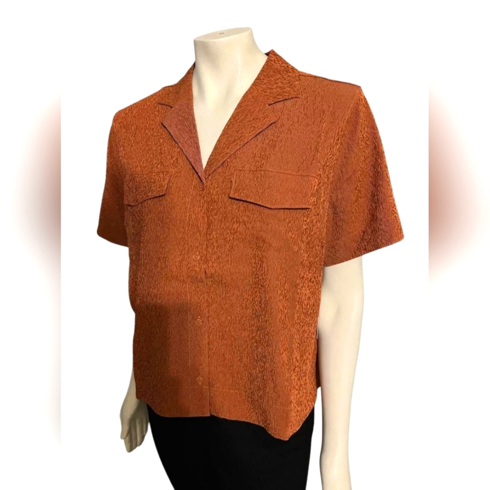 ATHLETA Echo Copper-Orange Short Sleeve Button-Up Quick Dry Top NWT Sz: S & M